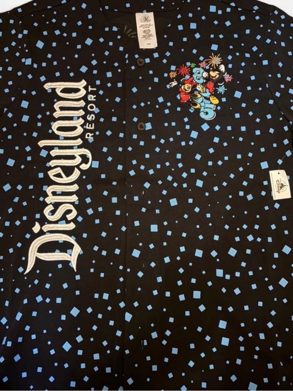 Disneyland Resort Black Button-Up with Blue Confetti Print